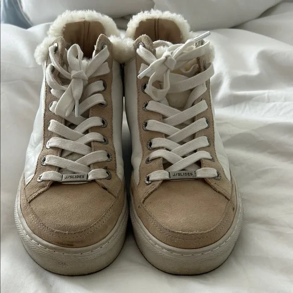 J/SLIDES Shoes Jslides Tan And White Cozy Sneakers Poshmark